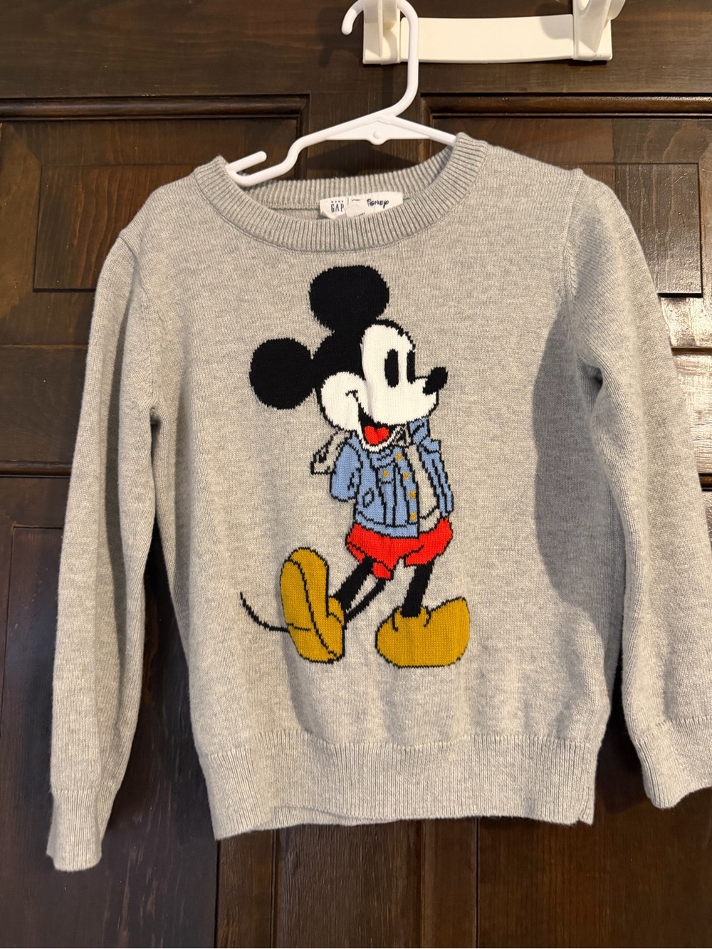 Disney + Gap Gray Sweater with stitched Mickey Graphic and Colorful Accents